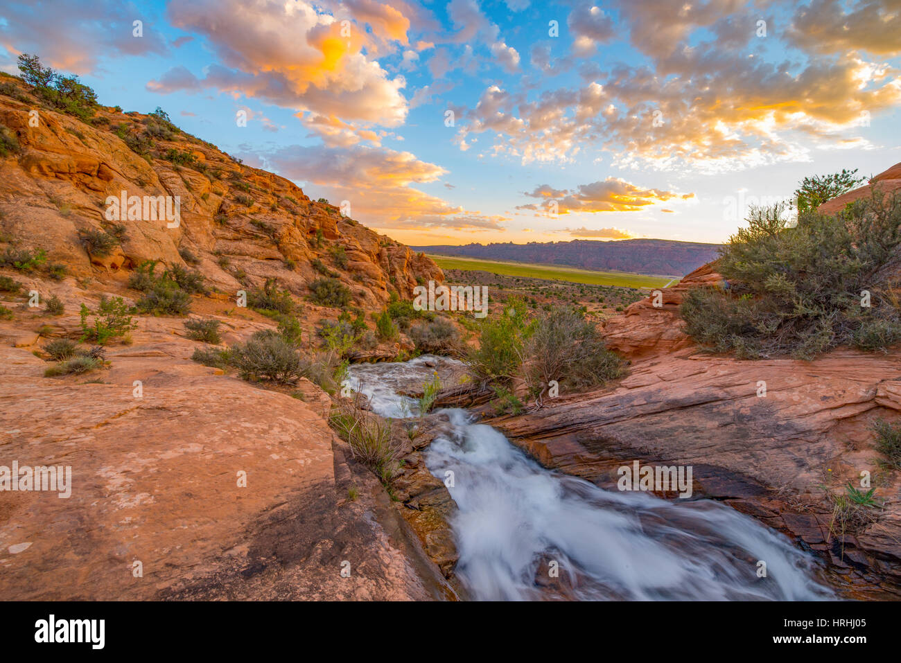 Waterfall near Moab, Utah, BLM Lands near Ken's Lake Stock Photo