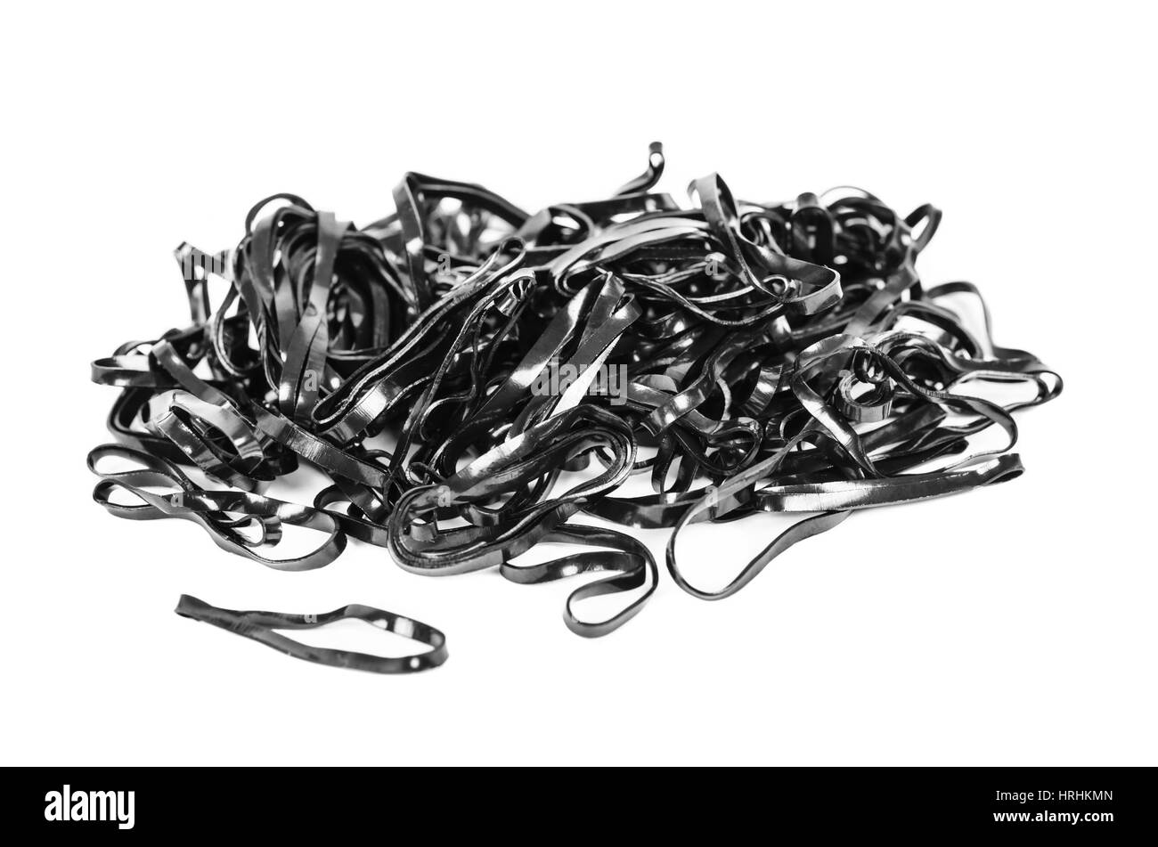 Black rubber bands on a white background Stock Photo