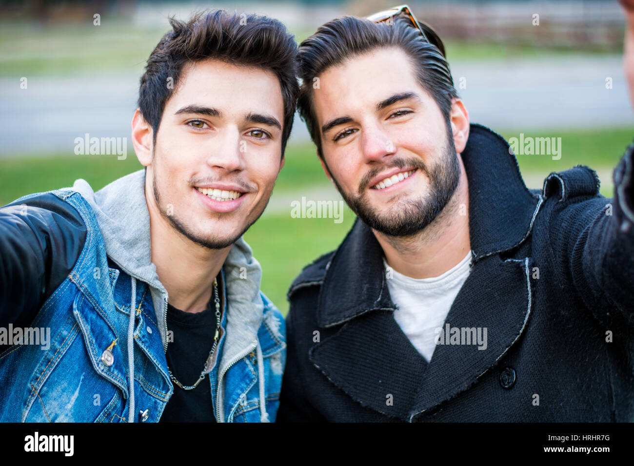 Two young men taking selfie Stock Photo