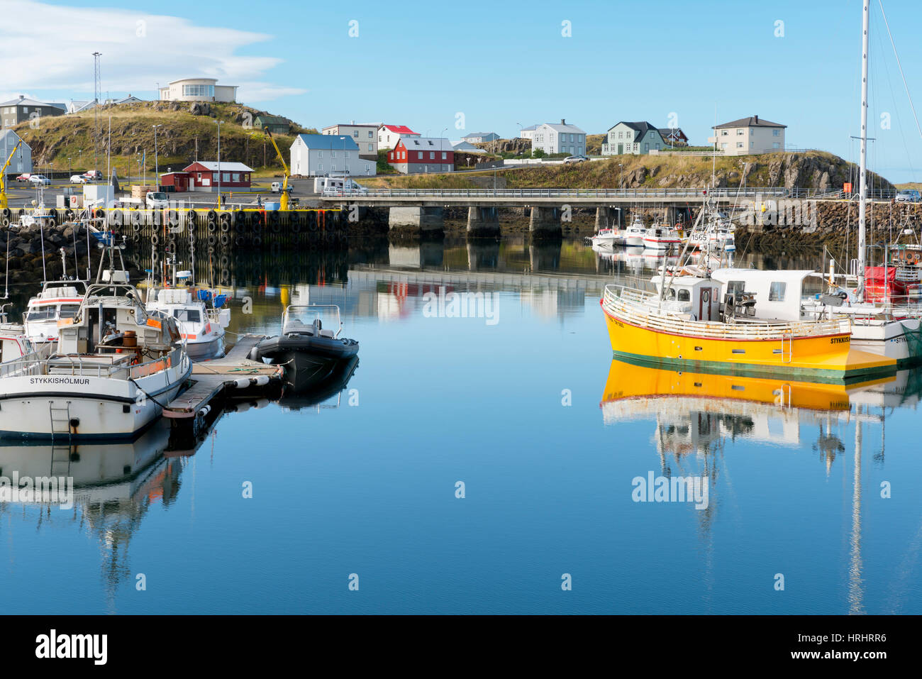 Boats in the Harbour at Stykkisholmur, Iceland, Polar Regions Stock Photo