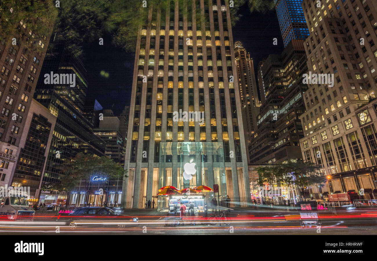 Light streaks at the Apple Store, New York City, United States of America, North America Stock Photo
