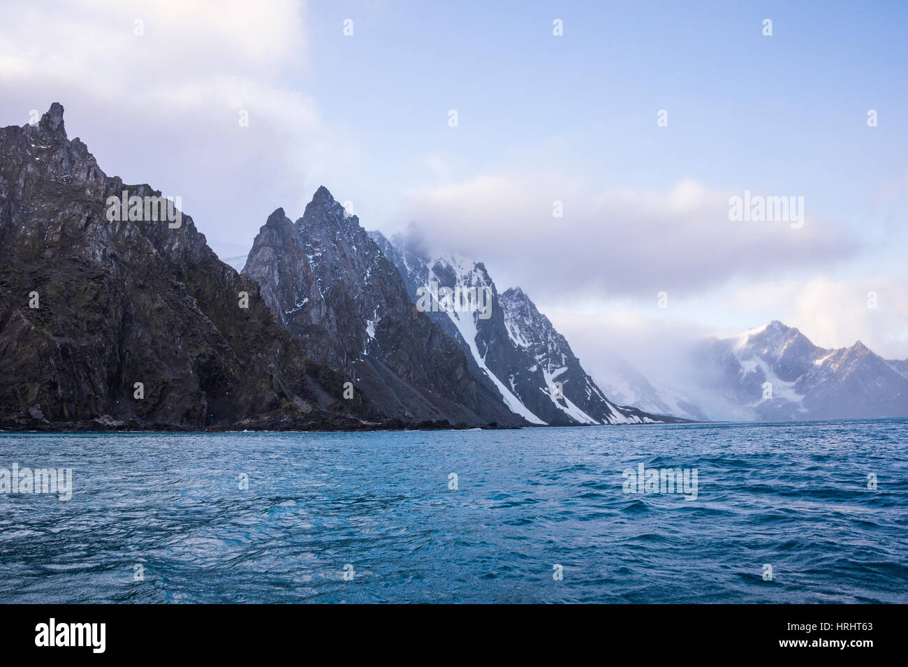 Rugged coastline of Elephant Island, South Shetland Islands, Antarctica, Polar Regions Stock Photo