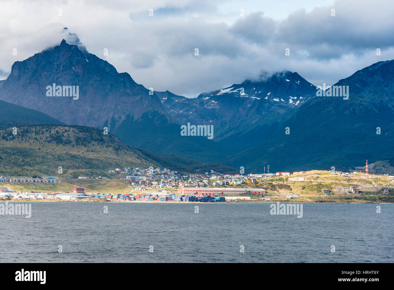 View of Ushuaia, Beagle Channel, Tierra del Fuego, Argentina Stock Photo