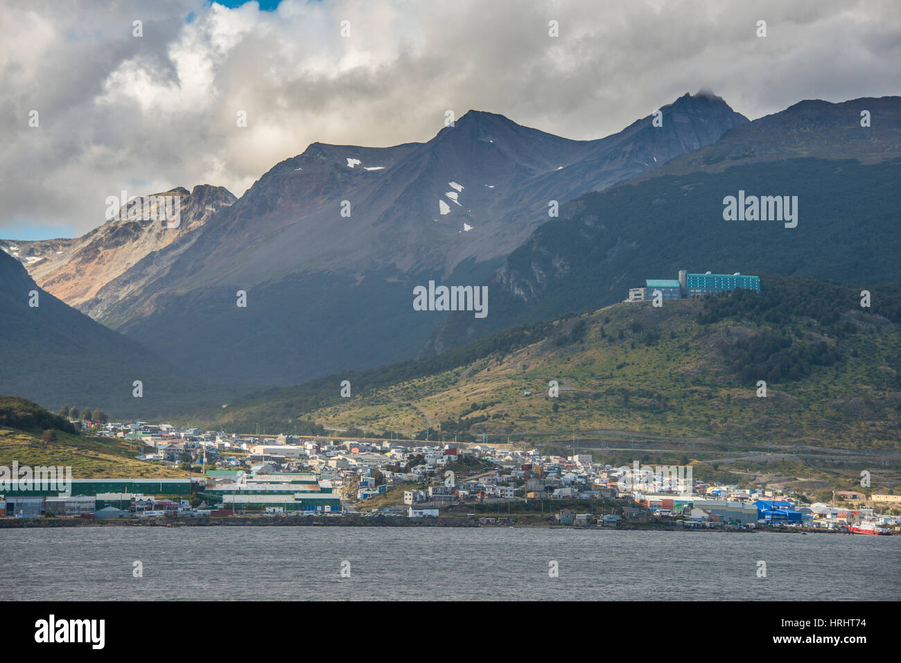 View of Ushuaia, Beagle Channel, Tierra del Fuego, Argentina Stock Photo