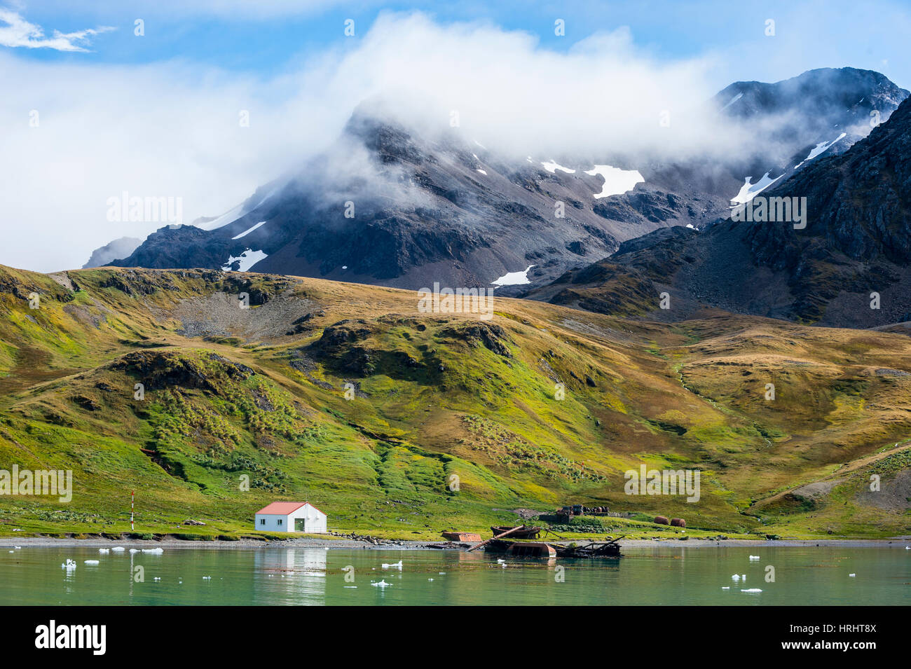 Former whaling station, Grytviken, South Georgia, Antarctica, Polar Regions Stock Photo