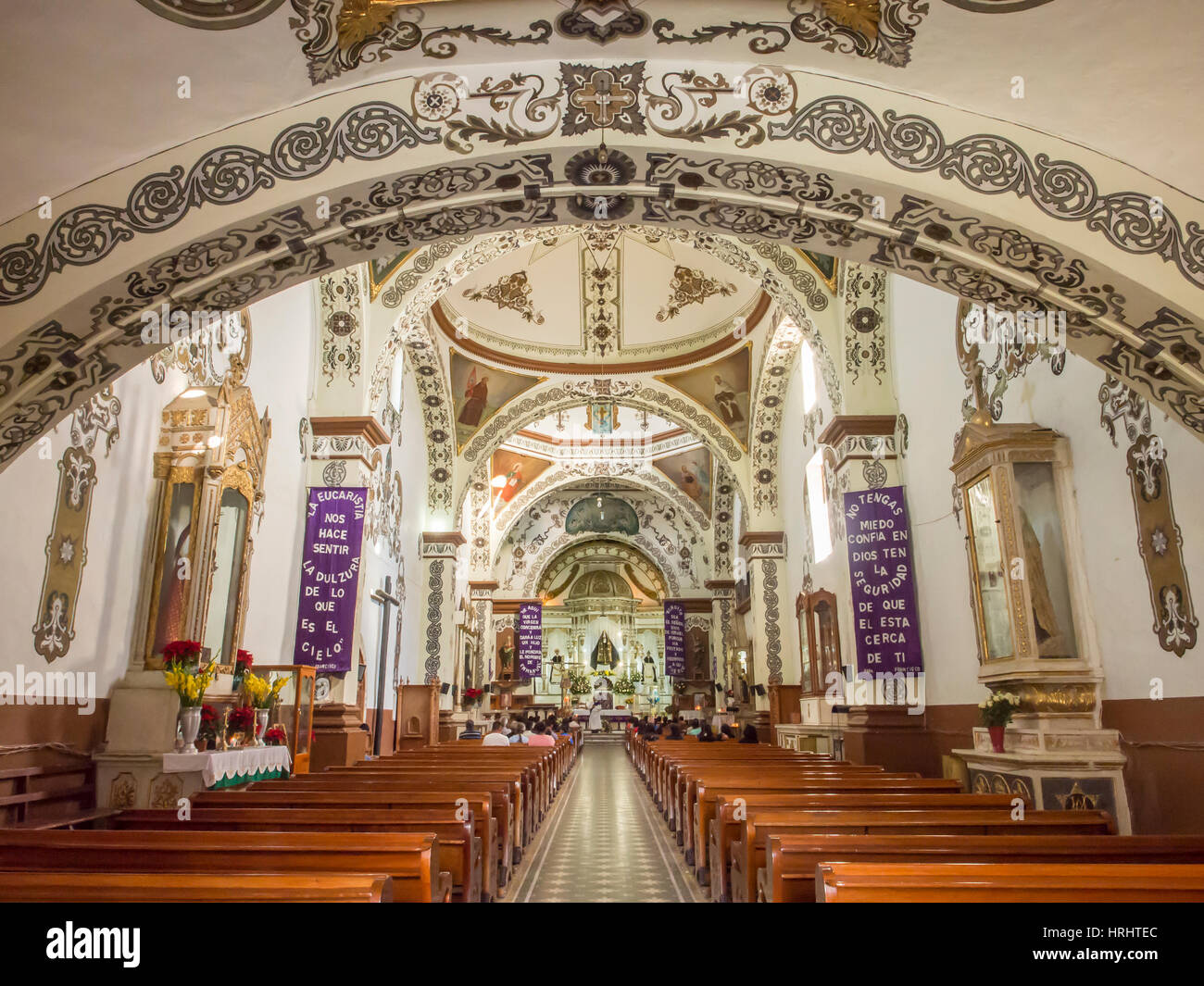 Painted interior of Santo Domingo church in the town of Ocotlan de Morelos, State of Oaxaca, Mexico, North America Stock Photo