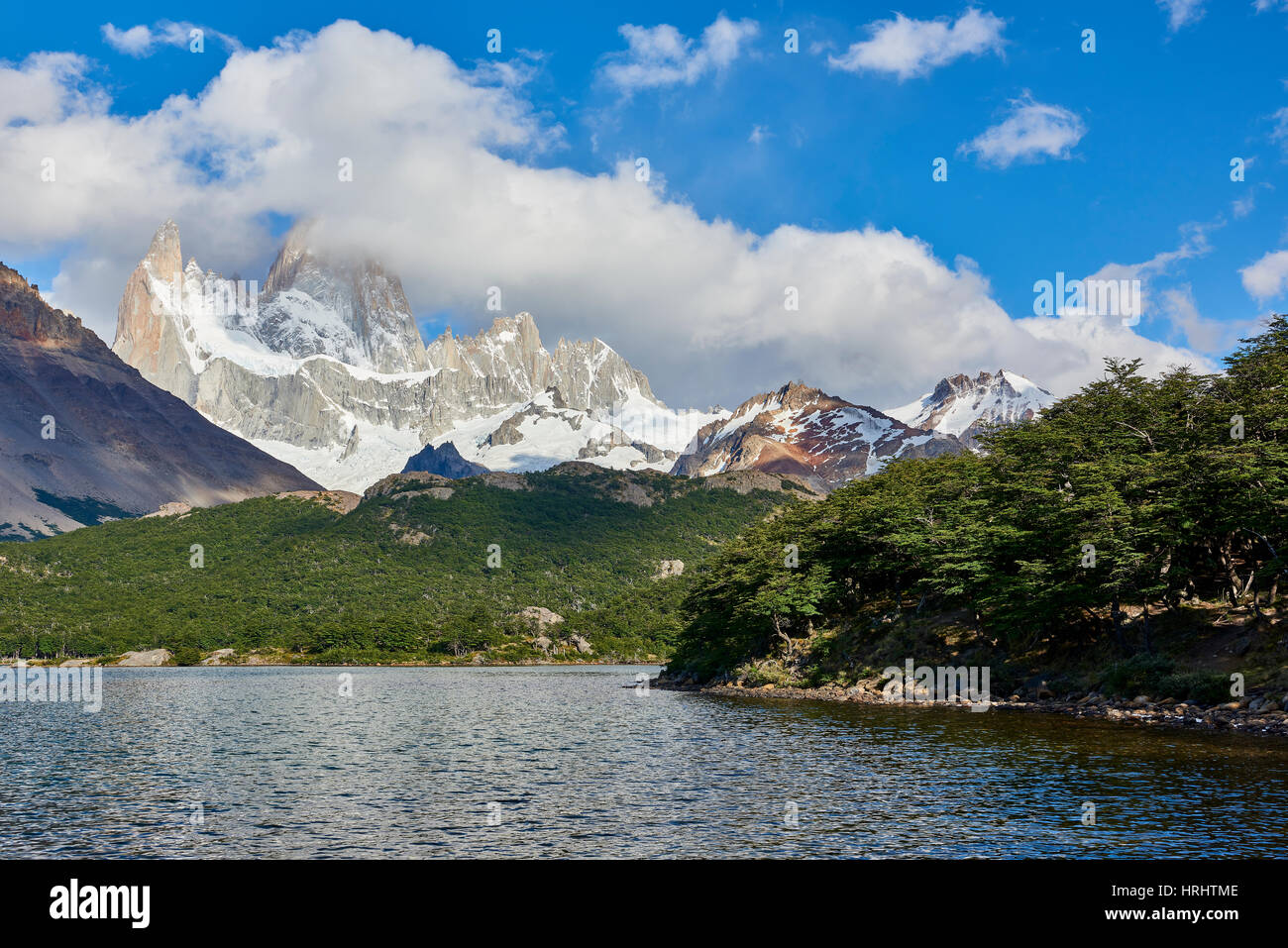 Capri Lagoon with Monte Fitz Roy in the background, Patagonia, Argentina Stock Photo