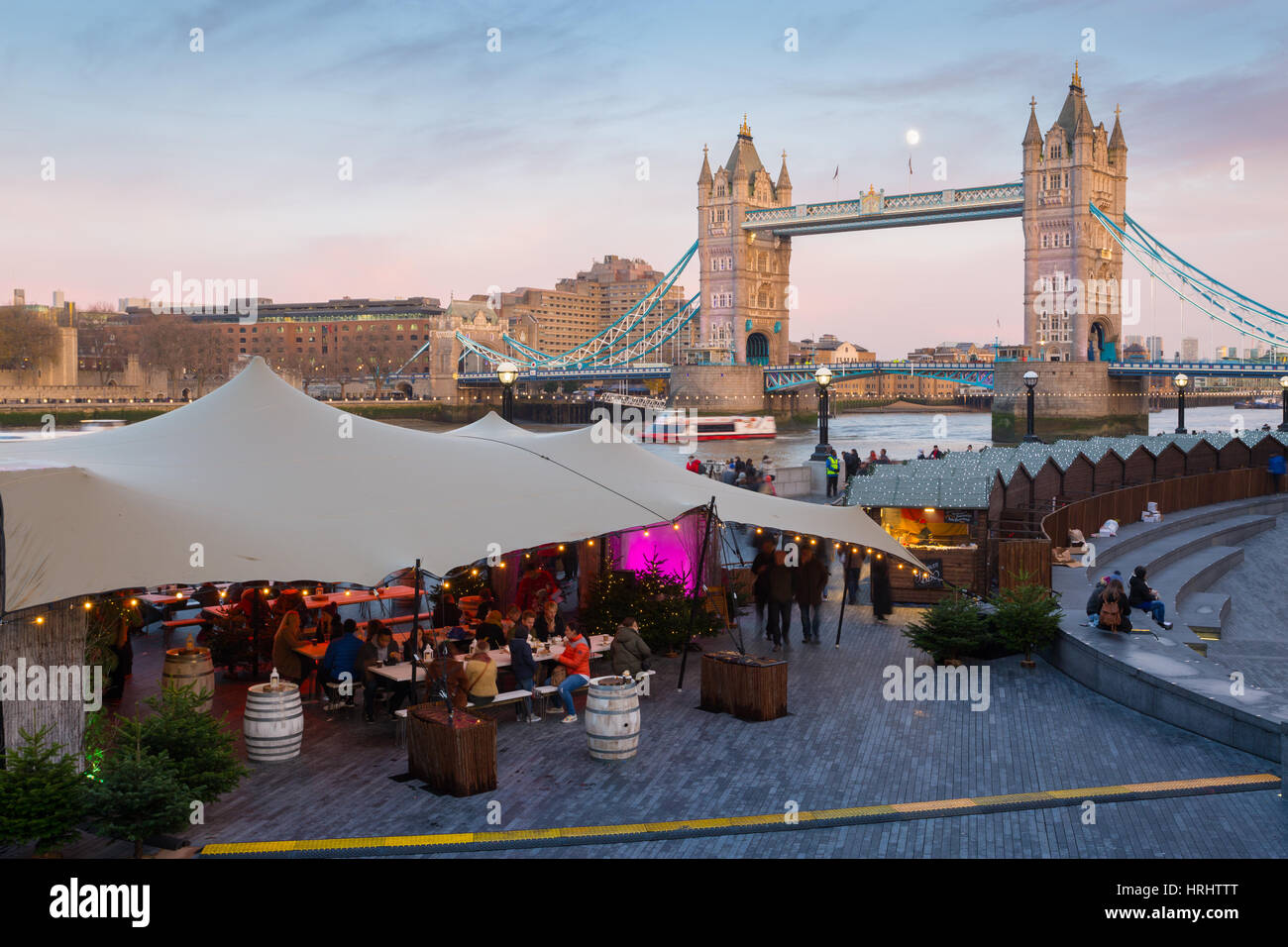 Christmas Market, The Scoop and Tower Bridge, South Bank, London, England, United Kingdom Stock Photo
