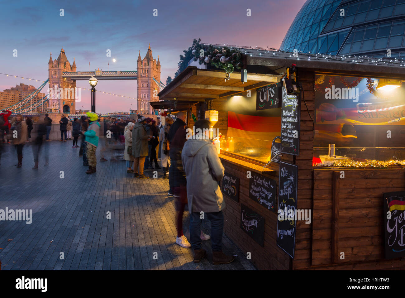 Christmas Market, The Scoop and Tower Bridge, South Bank, London, England, United Kingdom Stock Photo