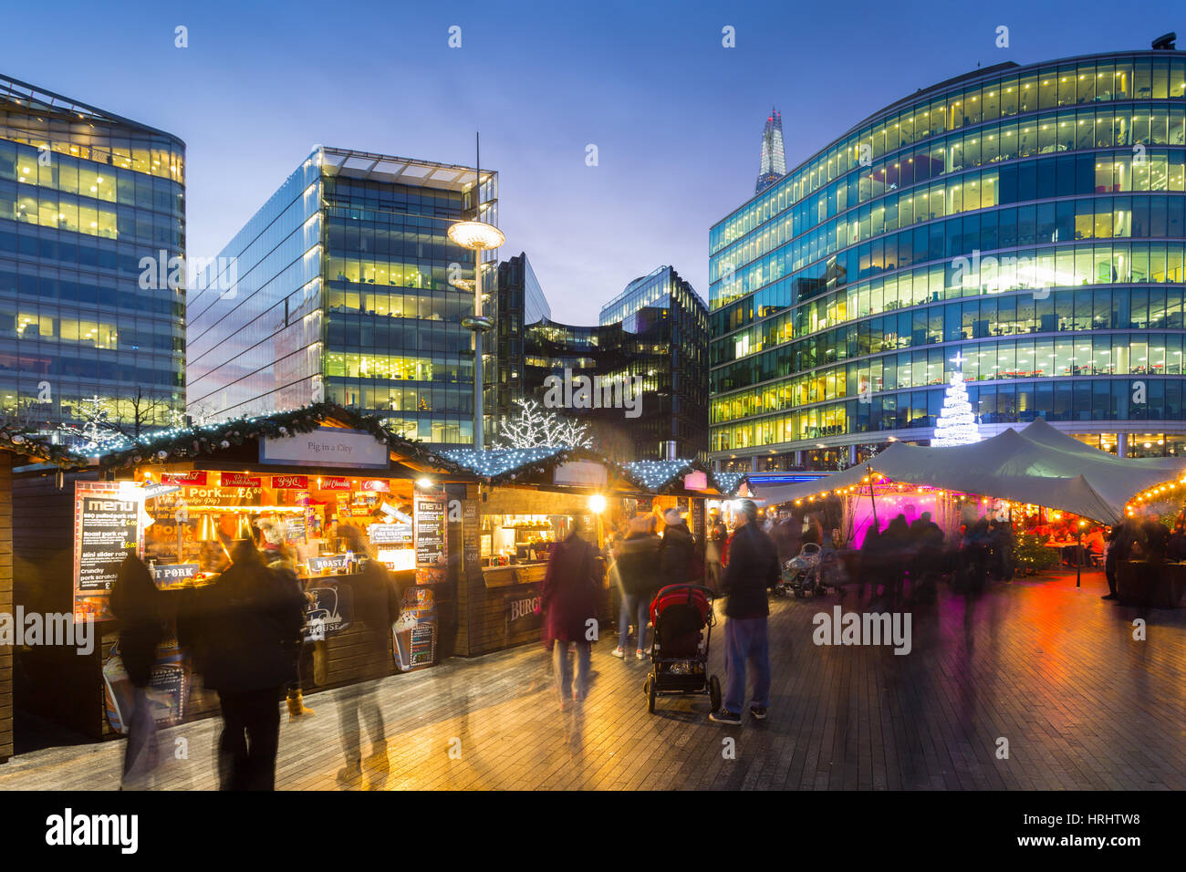 Christmas Market, The Scoop and the top of The Shard, South Bank, London, England, United Kingdom Stock Photo
