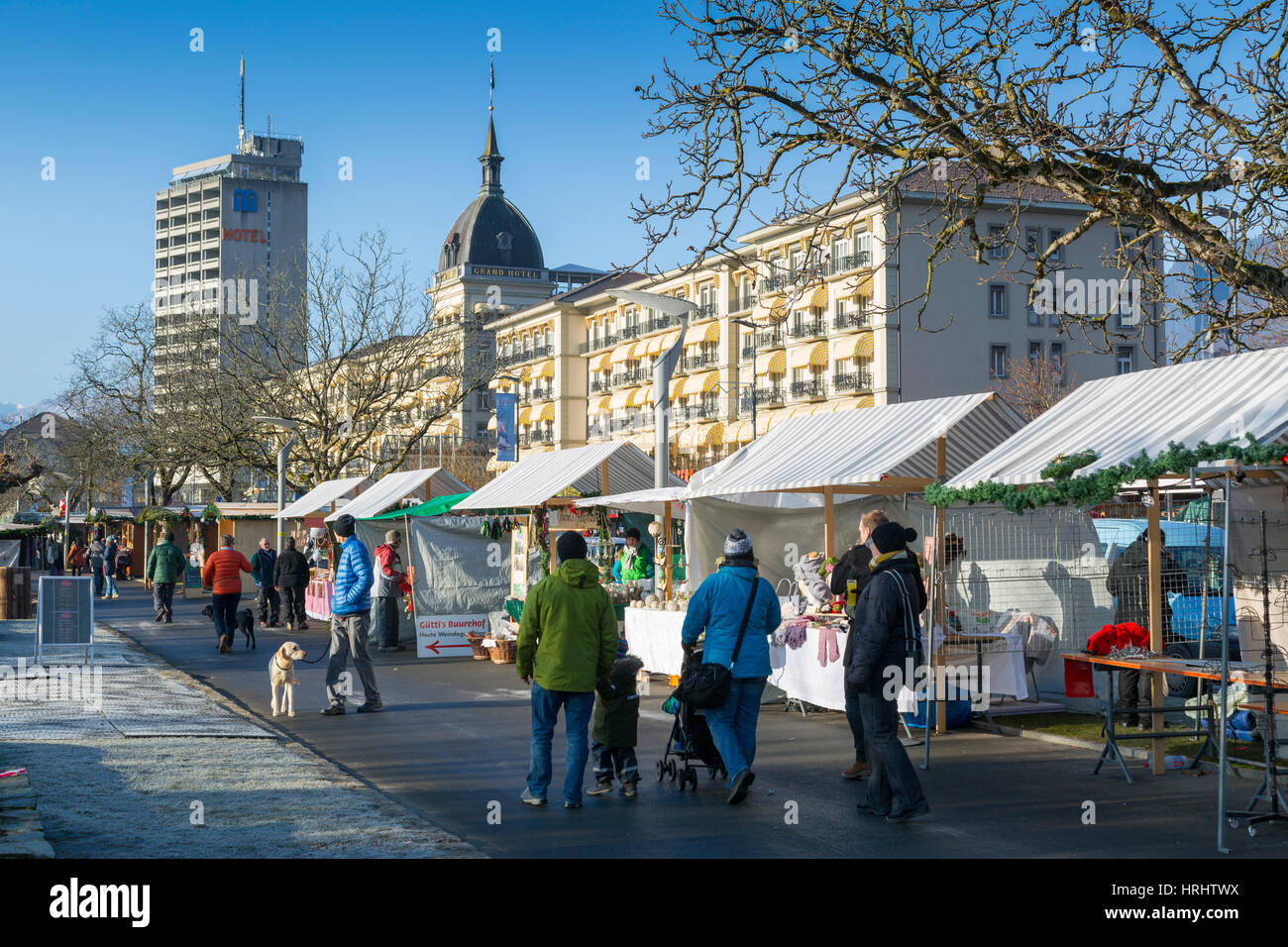 Interlaken Christmas Market, Jungfrau region, Bernese Oberland, Swiss Alps, Switzerland Stock Photo