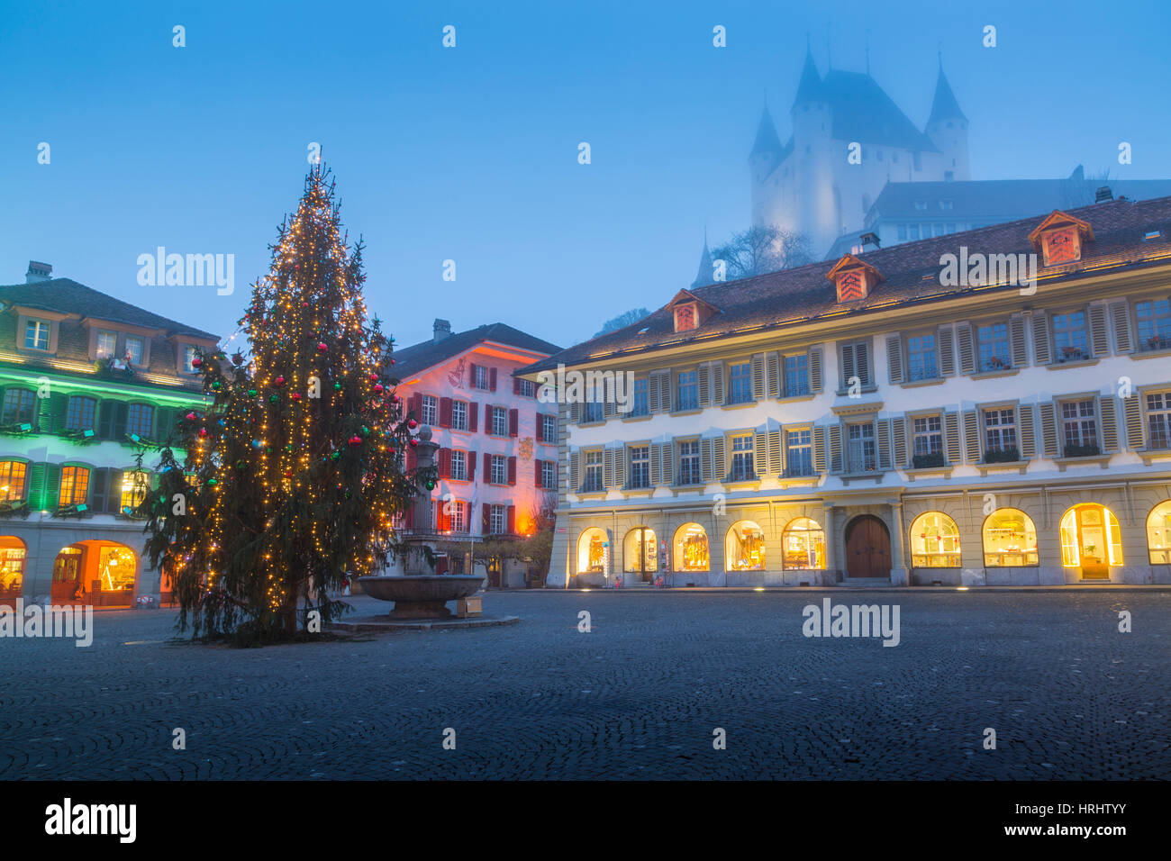 Schloss Thun and Rathausplatz, Thun, Jungfrau region, Bernese Oberland, Swiss Alps, Switzerland Stock Photo