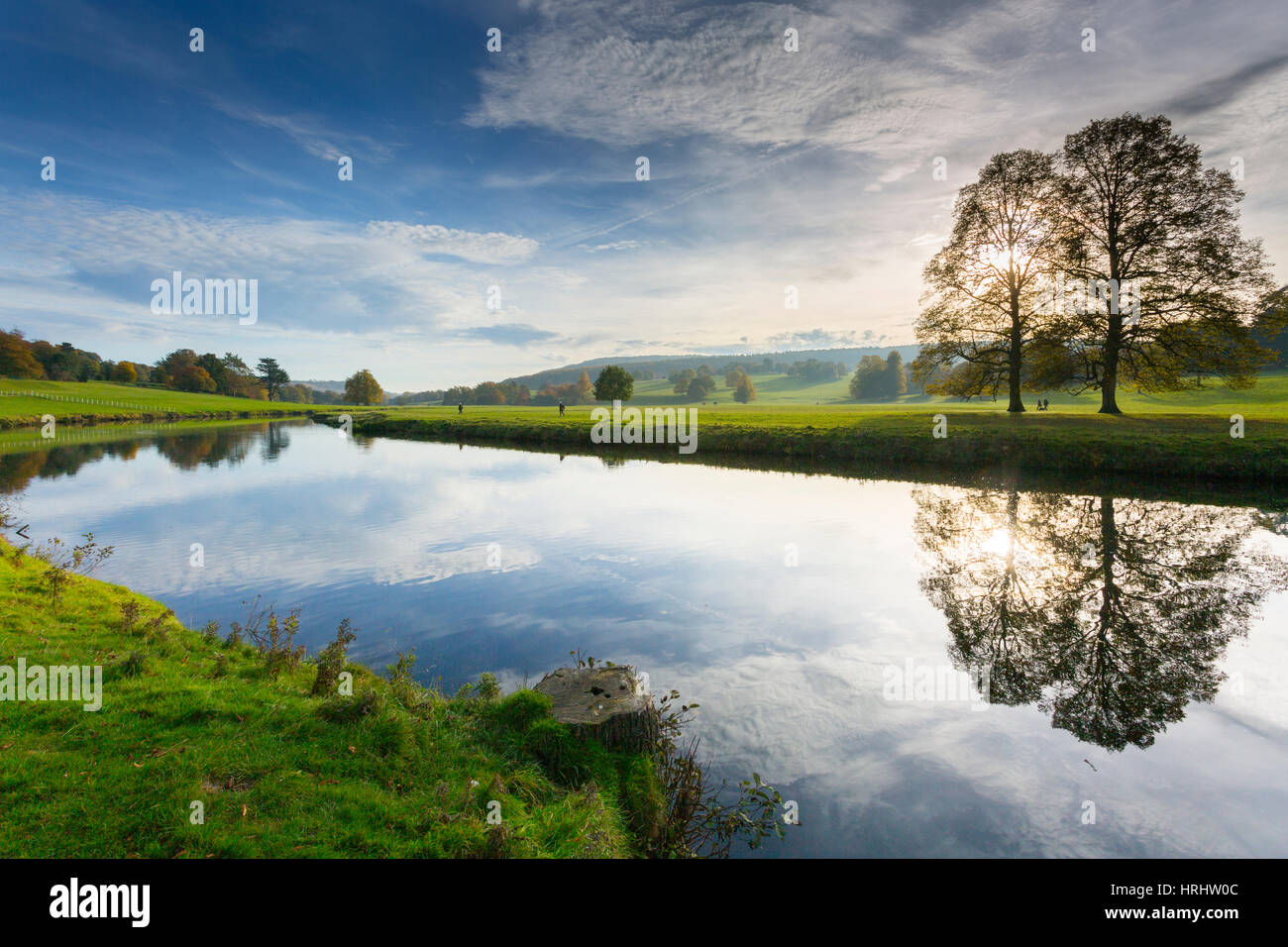 River Derwent in Chatsworth Park, Peak District National Park, Derbyshire, England, United Kingdom Stock Photo