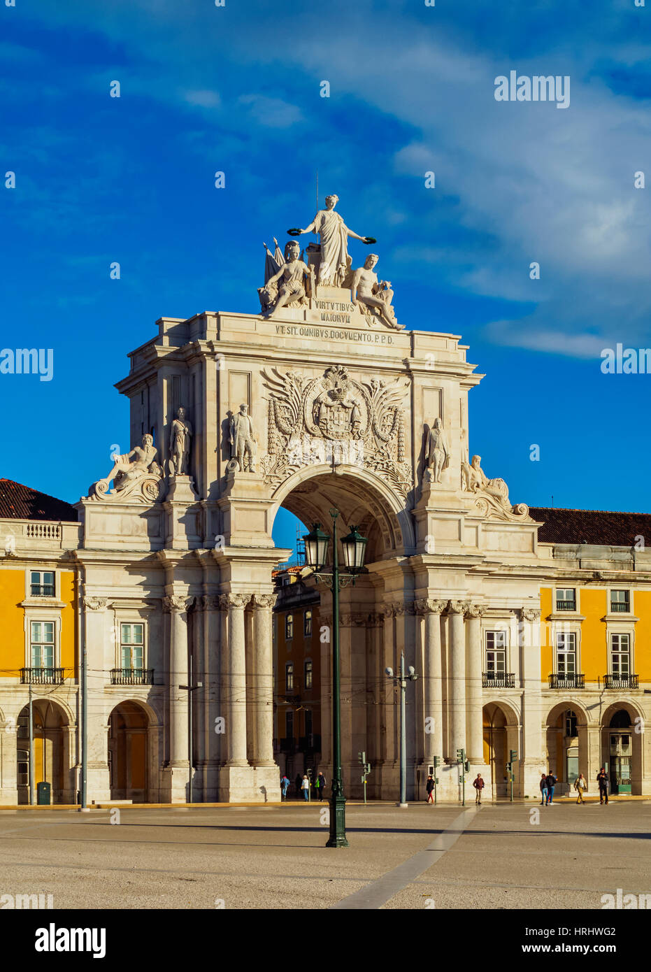 View of the Rua Augusta Arch, Praca do Comercio (Commerce Square), Lisbon, Portugal Stock Photo