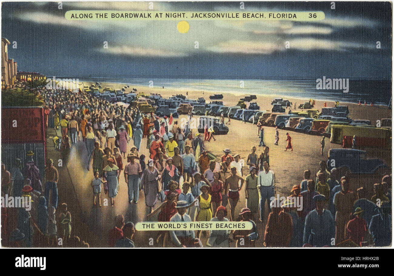 Along the boardwalk at night, Jacksonville Beach, Florida Stock Photo