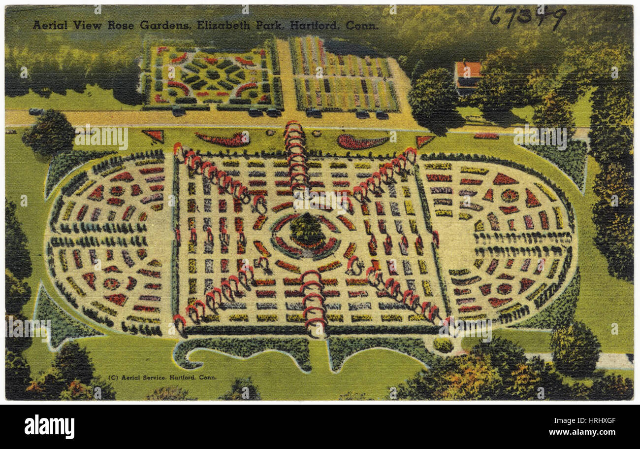 Connecticut -  Aerial view rose gardens, Elizabeth Park, Hartford, Conn. Stock Photo