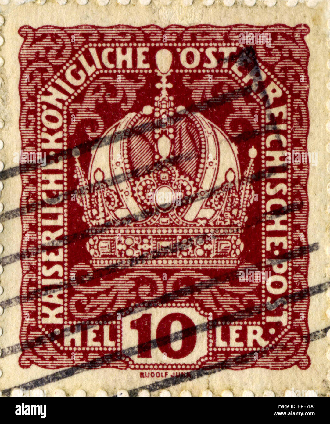 AUSTRIA - CIRCA 1916:Vintage 1916 Kaiserliche Konigliche Osterreichische 10  Heller stamps, prominent in WWI . Stock Photo