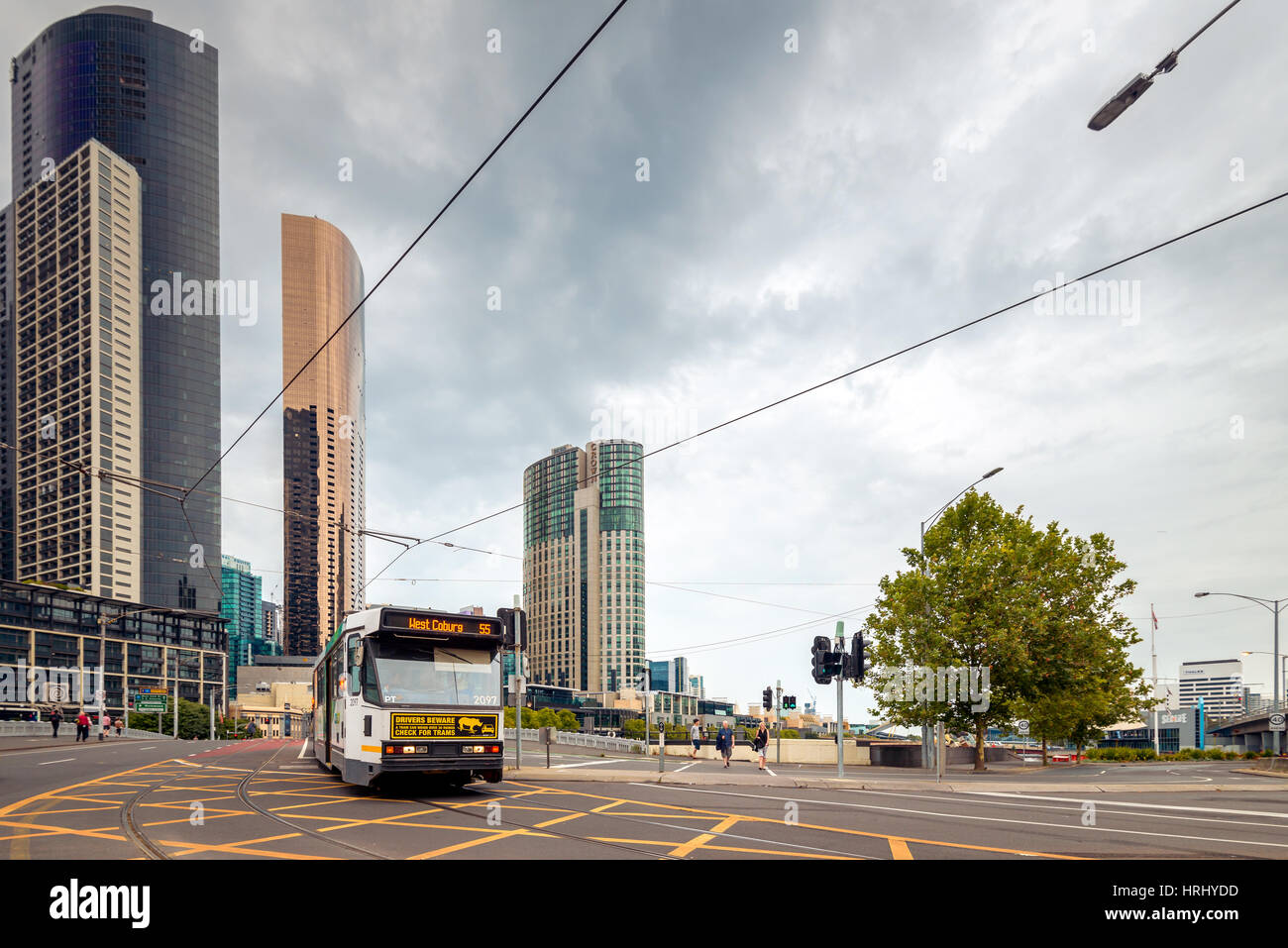 Melbourne, Australia - December 27, 2016: Melbourne City Tram, route 55 in CBD area. Tram service is the most common mode of  transport in the state. Stock Photo
