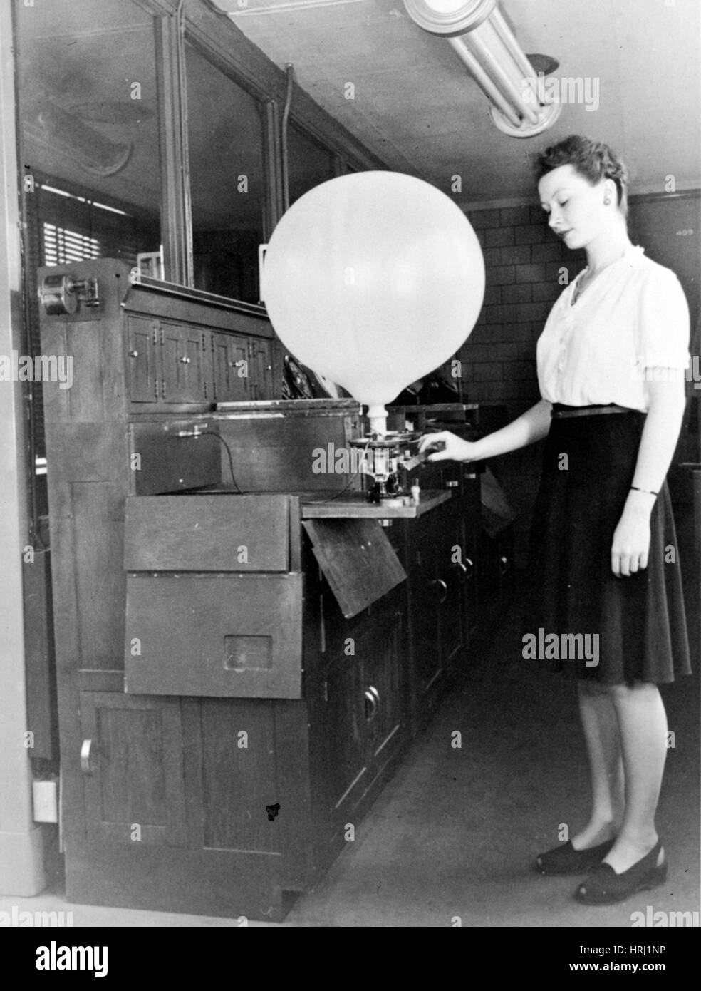Inflating Pilot Balloon, 1944 Stock Photo