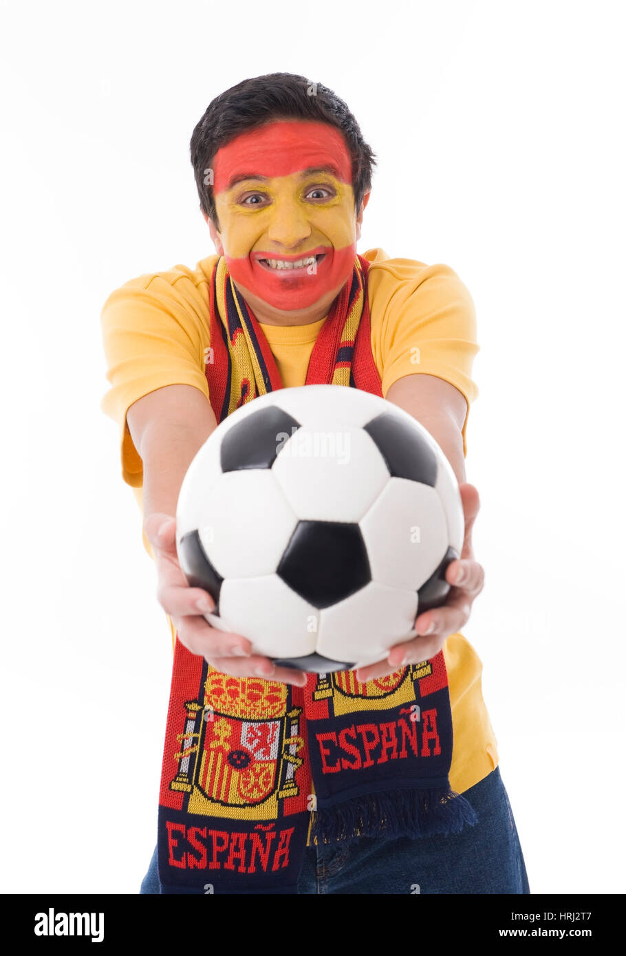 Spanish football fan , Spanischer Fussballfan zeigt Emotionen Stock