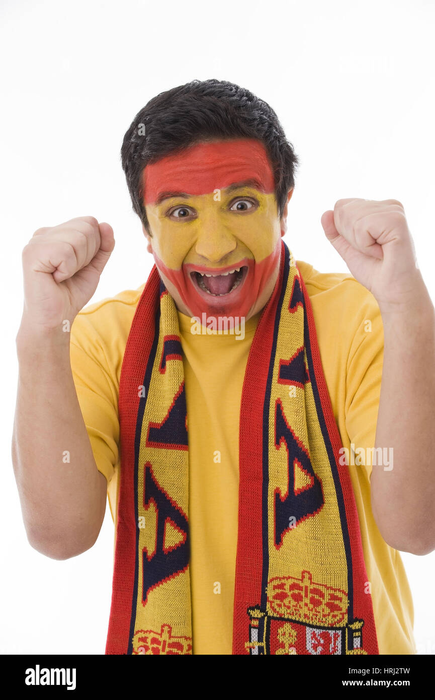 Spanish football fan , Spanischer Fussballfan zeigt Emotionen Stock Photo