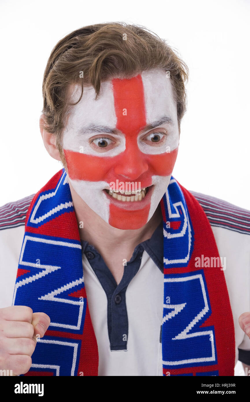 English football fan , Englischer Fussballfan zeigt Emotionen Stock Photo