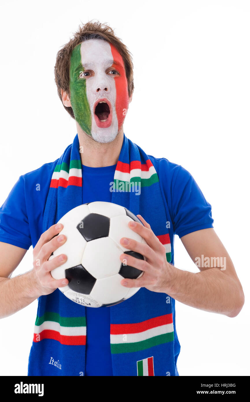 Italian football fan , Italienischer Fussballfan zeigt Emotionen Stock Photo
