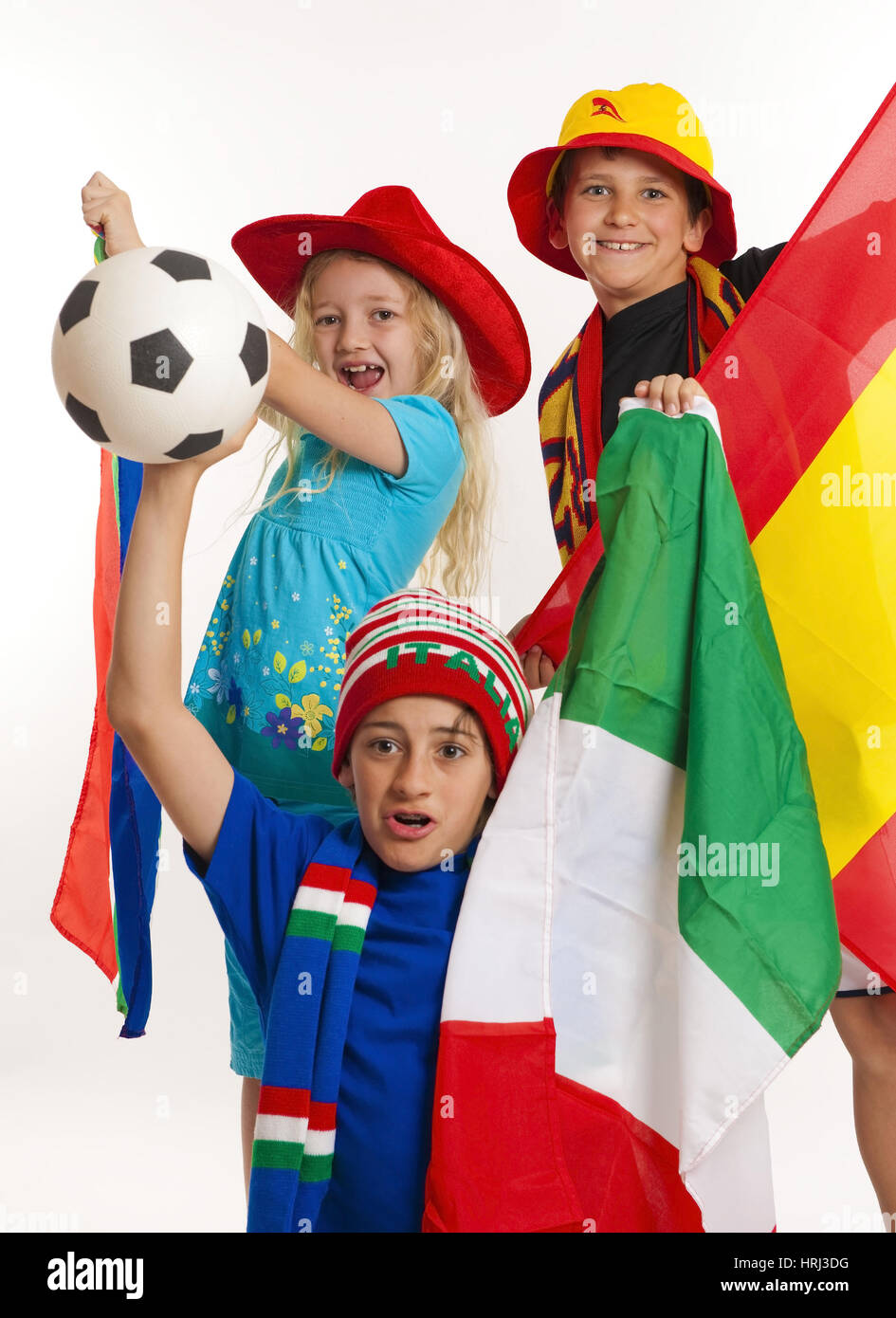 Football fans from verscheidenen countries, Fussballfans aus verschiedenen Laendern mit Fahne