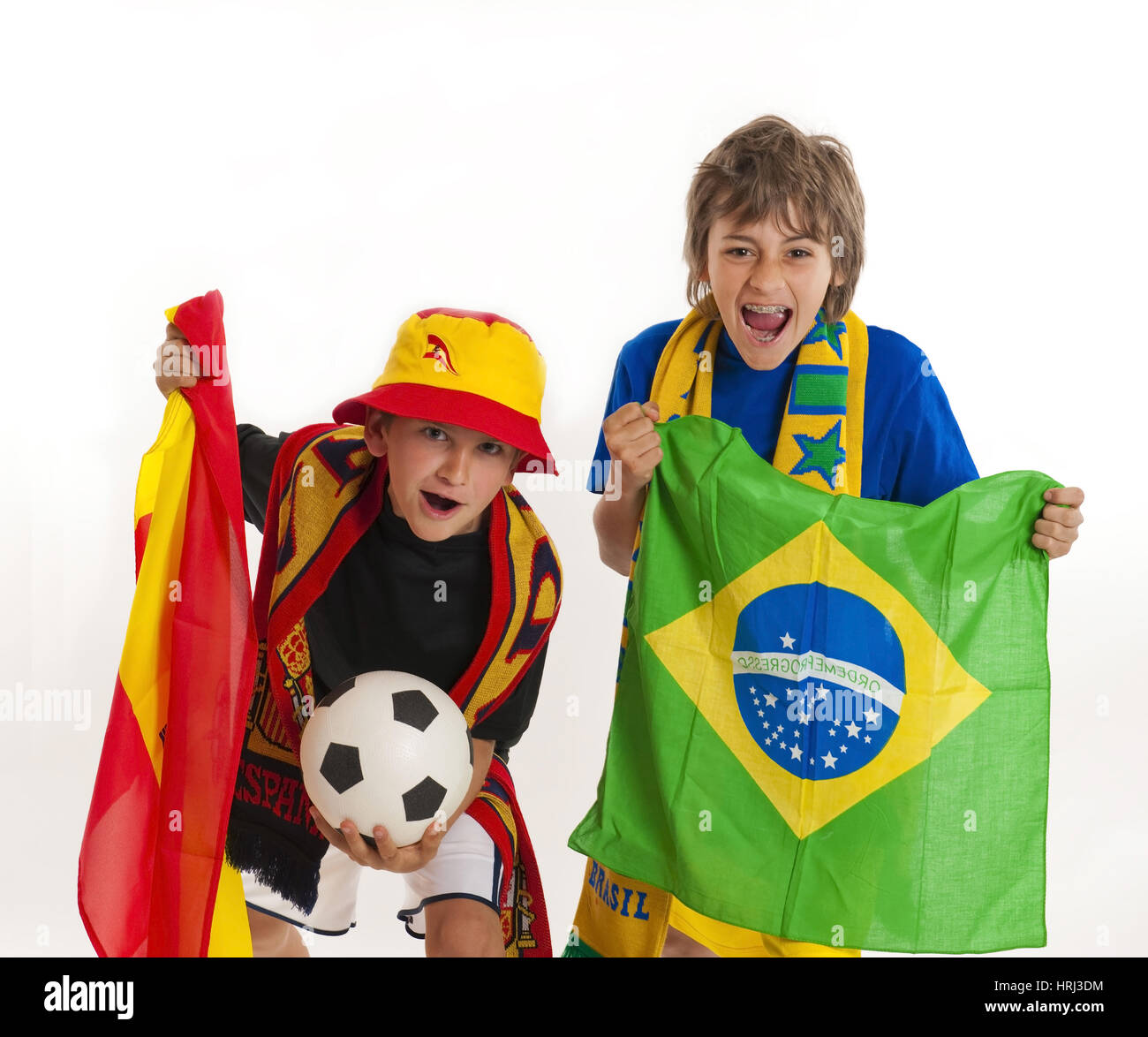 Football fans from verscheidenen countries, Fussballfans aus verschiedenen Laendern mit Fahne