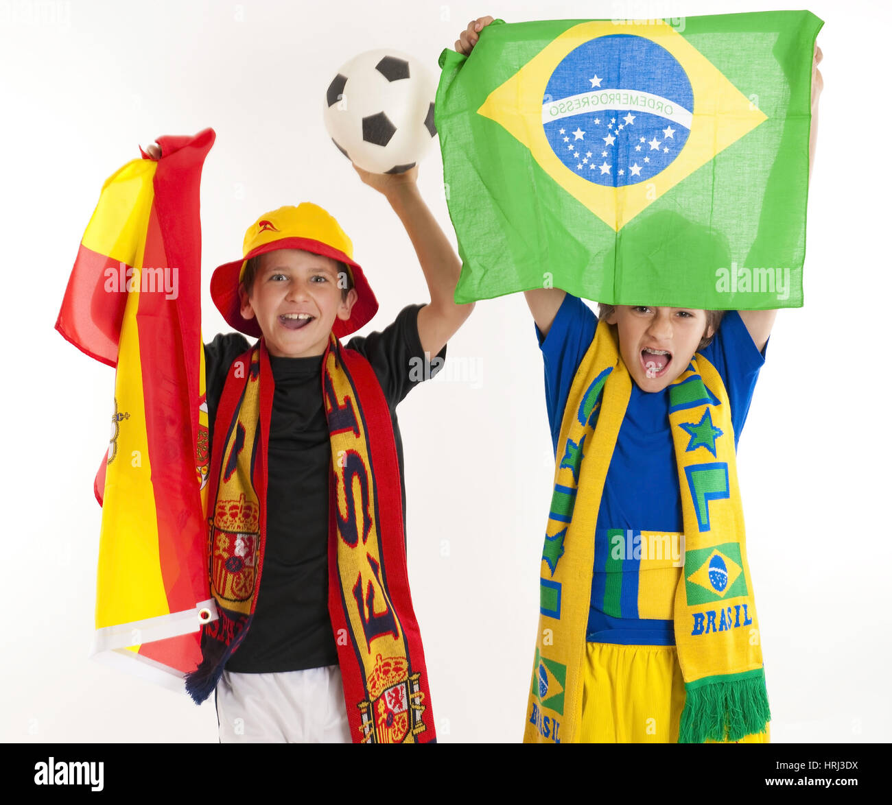 Football fans from verscheidenen countries, Fussballfans aus verschiedenen Laendern mit Fahne