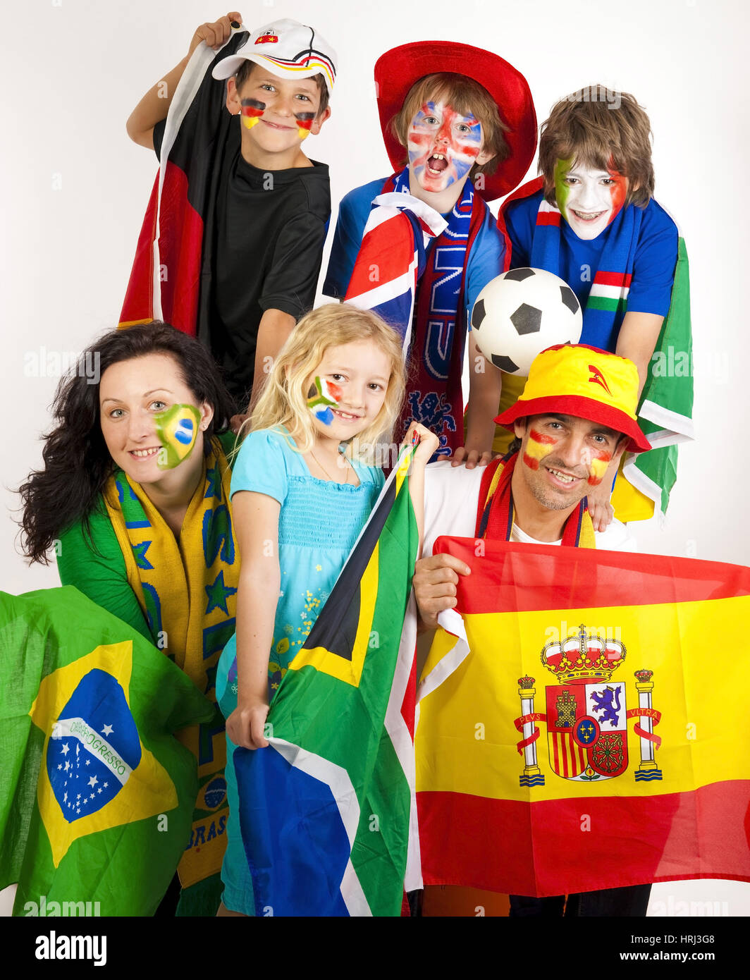 Football fans from verscheidenen countries, Fussballfans aus verschiedenen Laendern mit Fahne