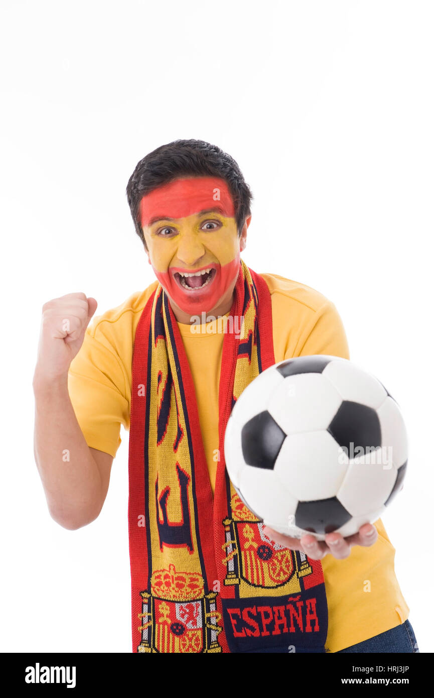 Spanish football fan , Spanischer Fussballfan zeigt Emotionen Stock