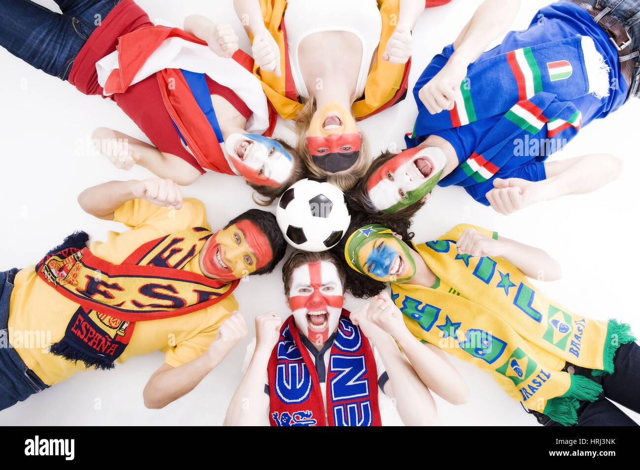 Football fans from all over the world, Fussballfans aus aller Welt zeigen Emotionen Stock Photo