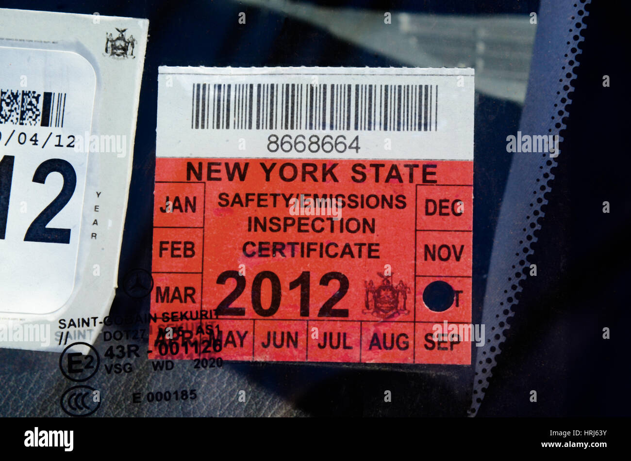 Vehicle Registration and Inspection Stickers Stock Photo