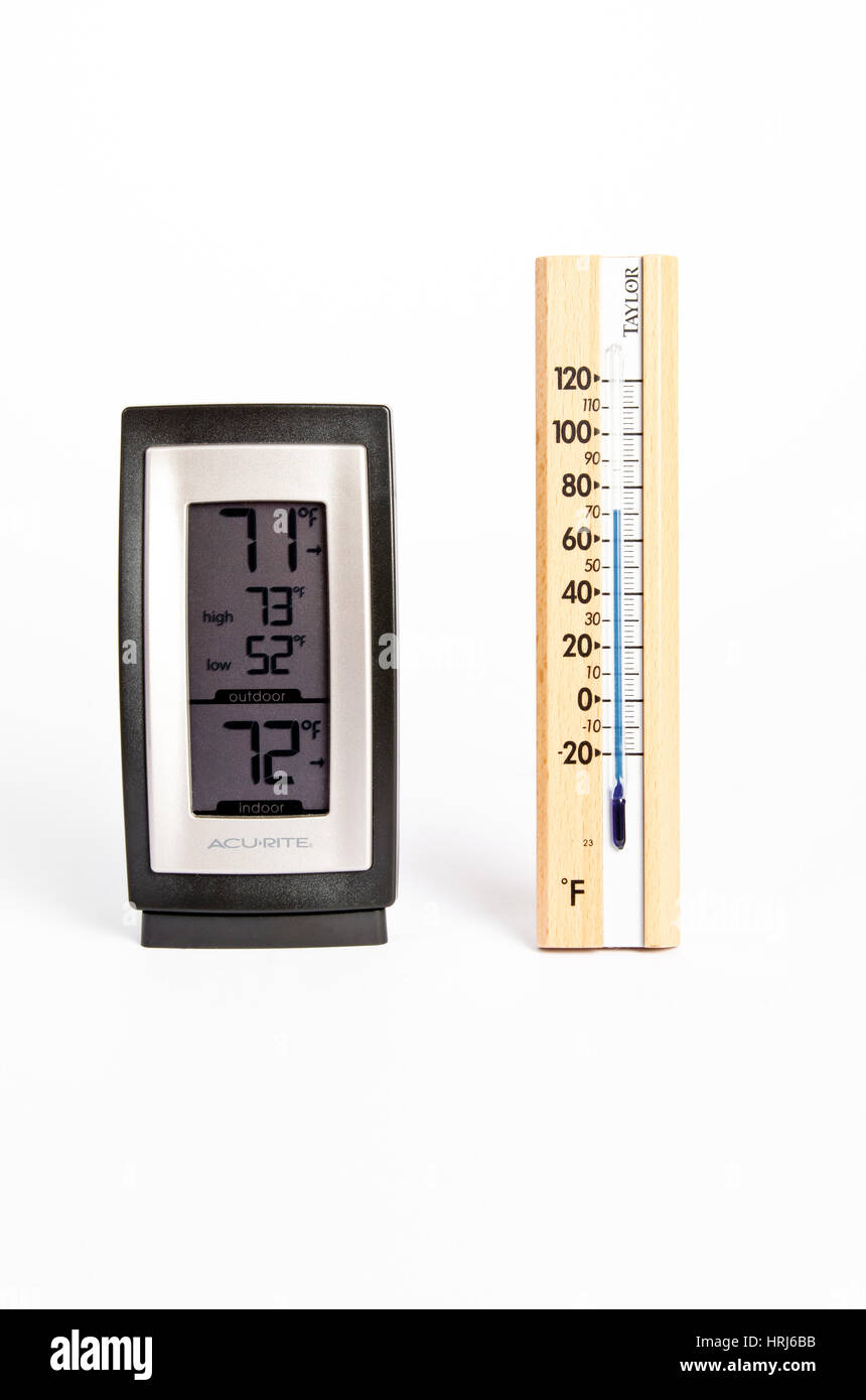 Electronic and Glass Thermometer Stock Photo Alamy