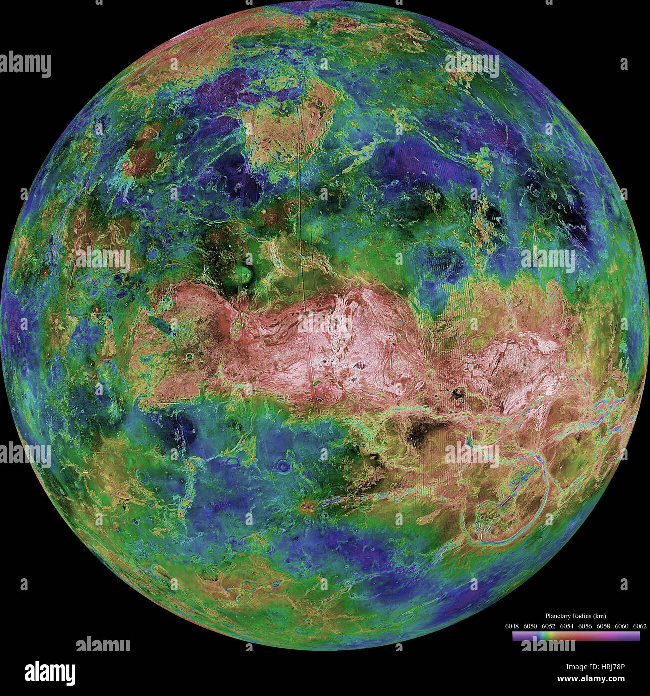 Venus, Hemispheric View, Centered at 90 Degrees East Longitude Stock Photo