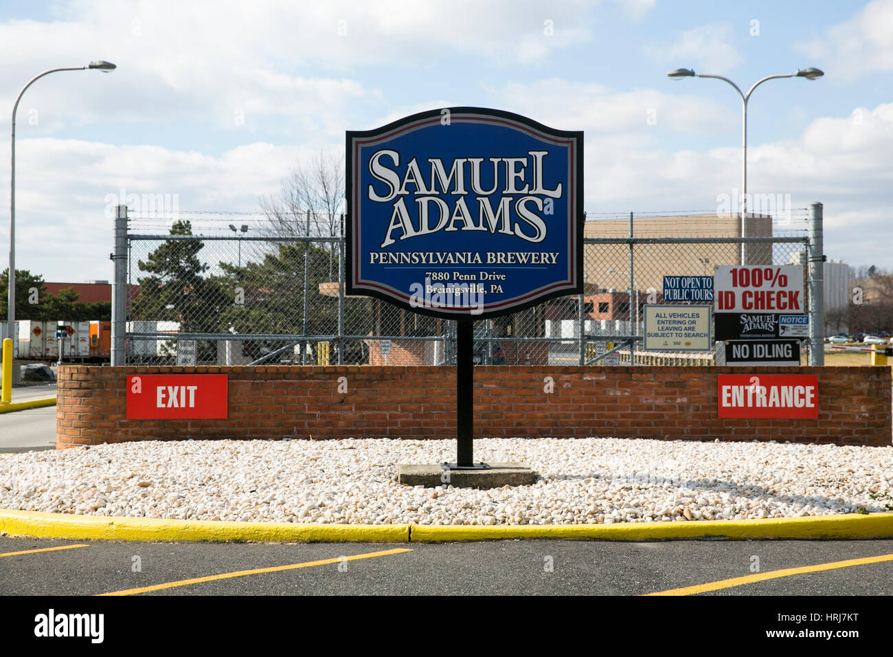 A logo sign outside of the Samuel Adams Pennsylvania Brewery in Breinigsville, Pennsylvania on February 26, 2017. Stock Photo
