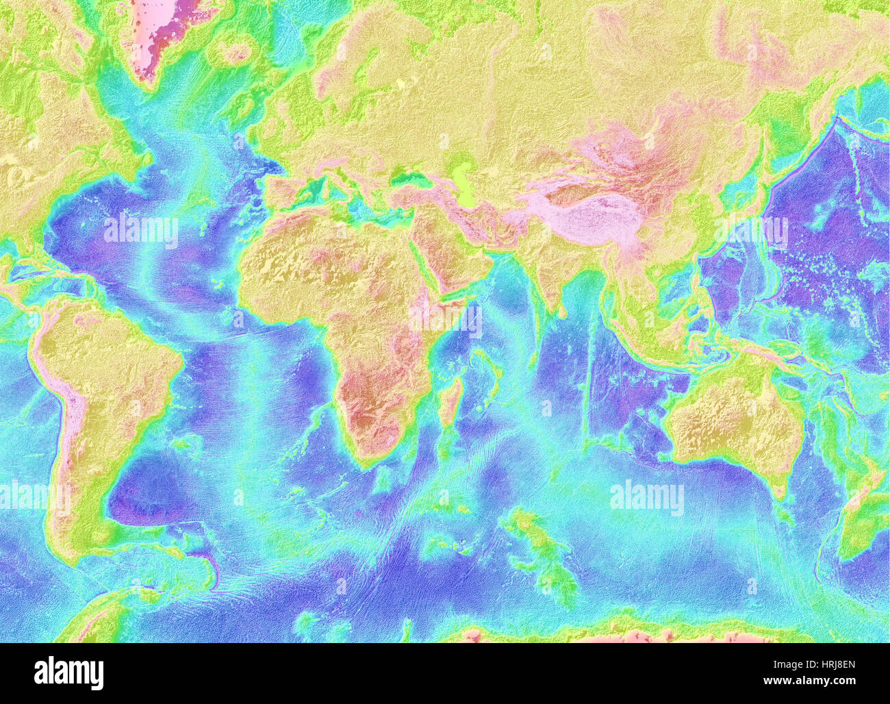 Topography of the Atlantic and Indian Ocean Stock Photo