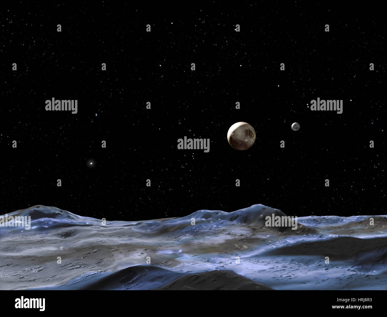 Pluto, Charon and Candidate Moons Stock Photo