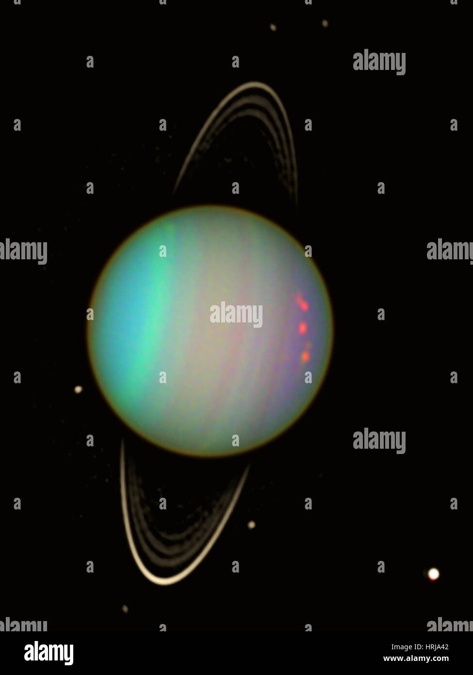 Uranus with Moons, HST Image Stock Photo