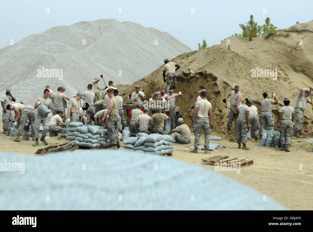 Filling Sandbags, Kunsan Air Base Stock Photo