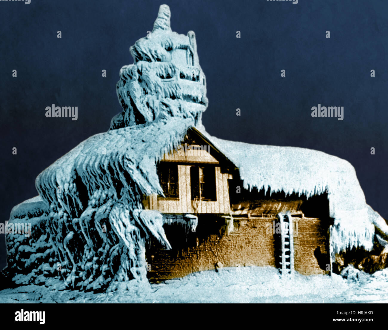 Lighthouse Covered with Ice Stock Photo