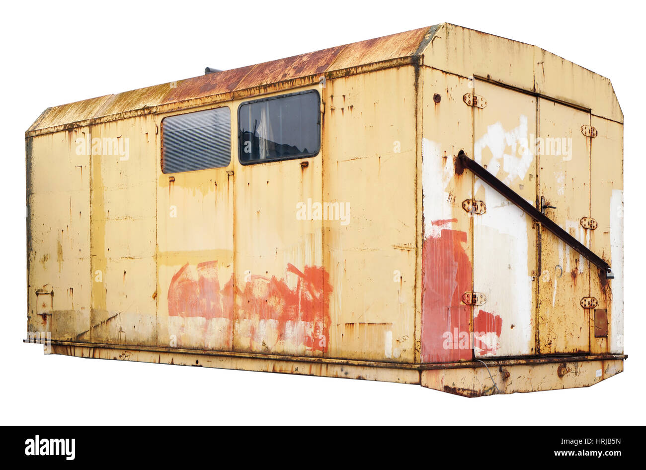 Rusty dirty yellow metal  truck no name  trailer without wheels. Isolated with patch Stock Photo