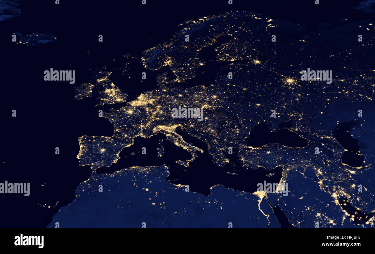 Europe at Night, 2012 Stock Photo