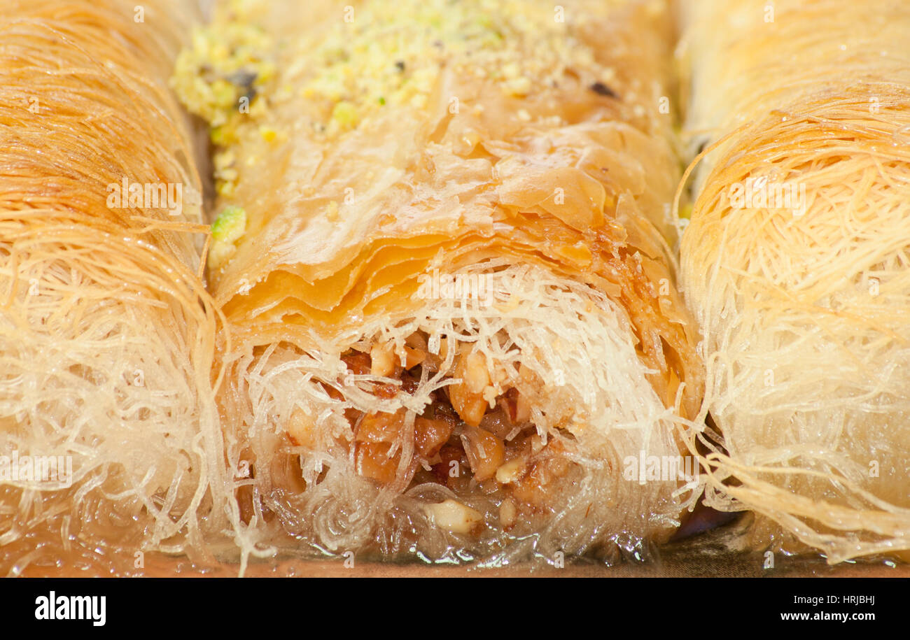 Kadayif Middle Eastern cakes with pistachios and honey Stock Photo