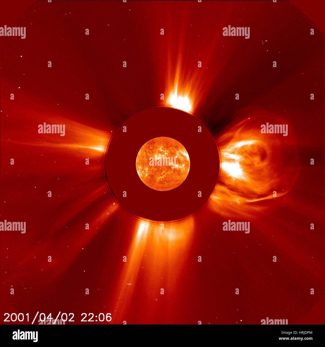 Largest Solar Flare on Record, LASCO, 2001 Stock Photo