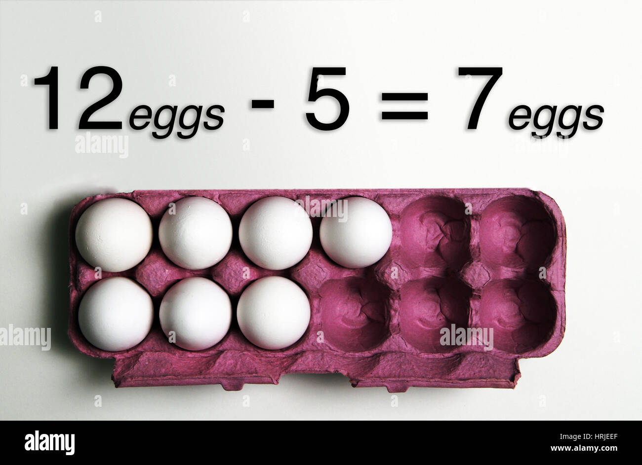 5 Eggs used & 7 Eggs Left Stock Photo