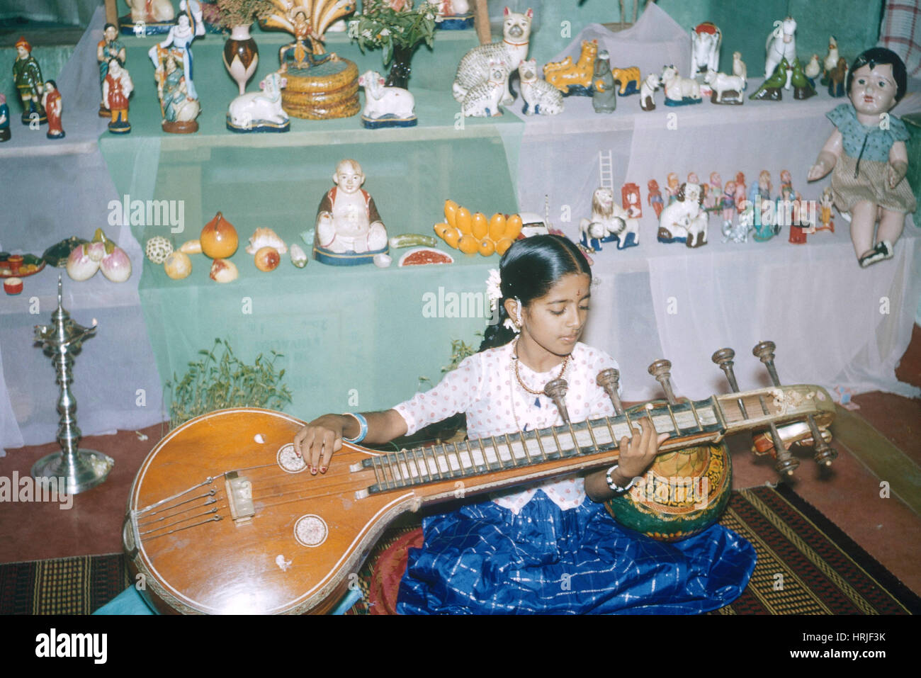 Girl Playing a Veena Stock Photo