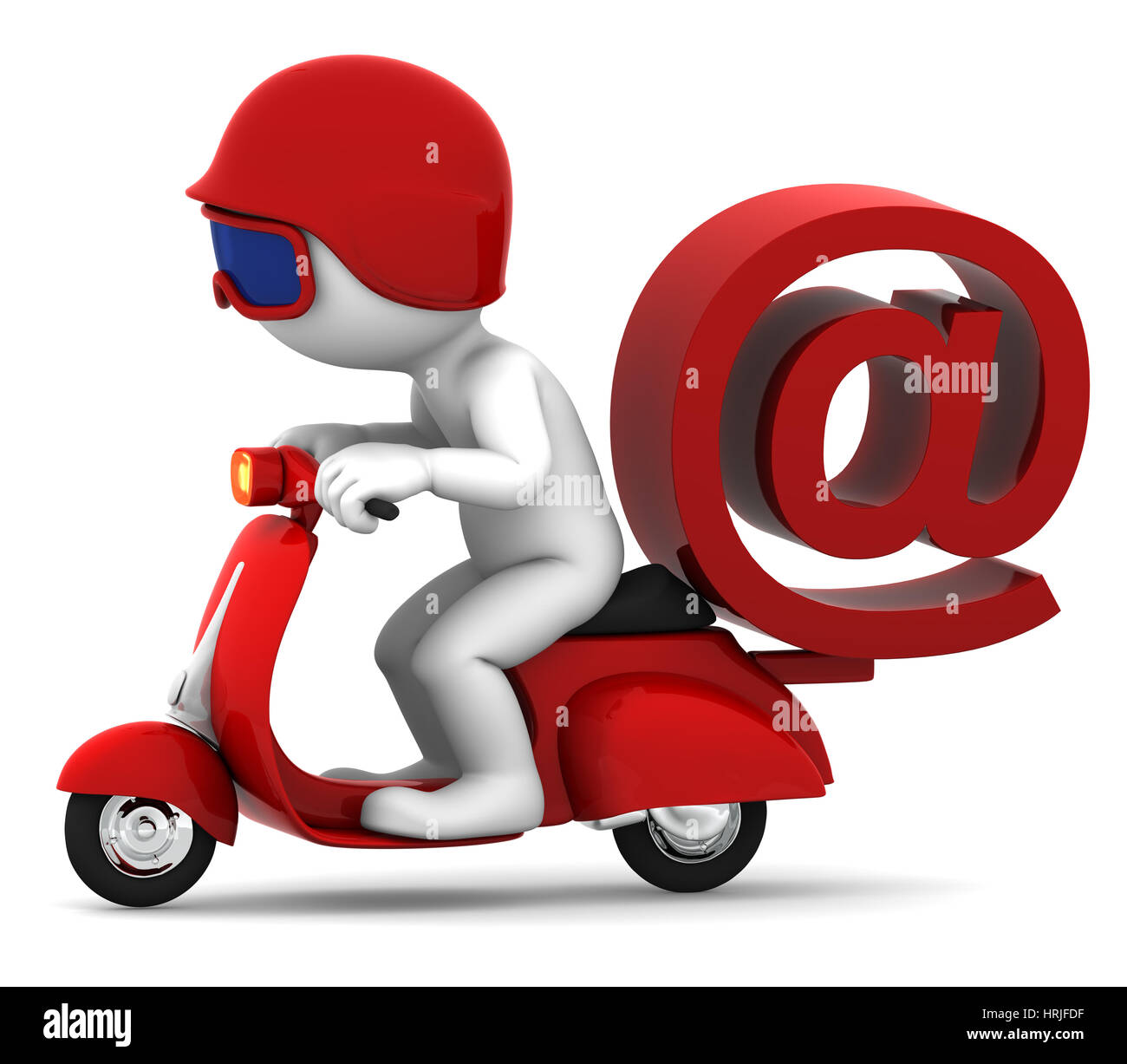 Person on scooter wit e-mail symbol. E-mail delivery concept. Isolated on white background Stock Photo