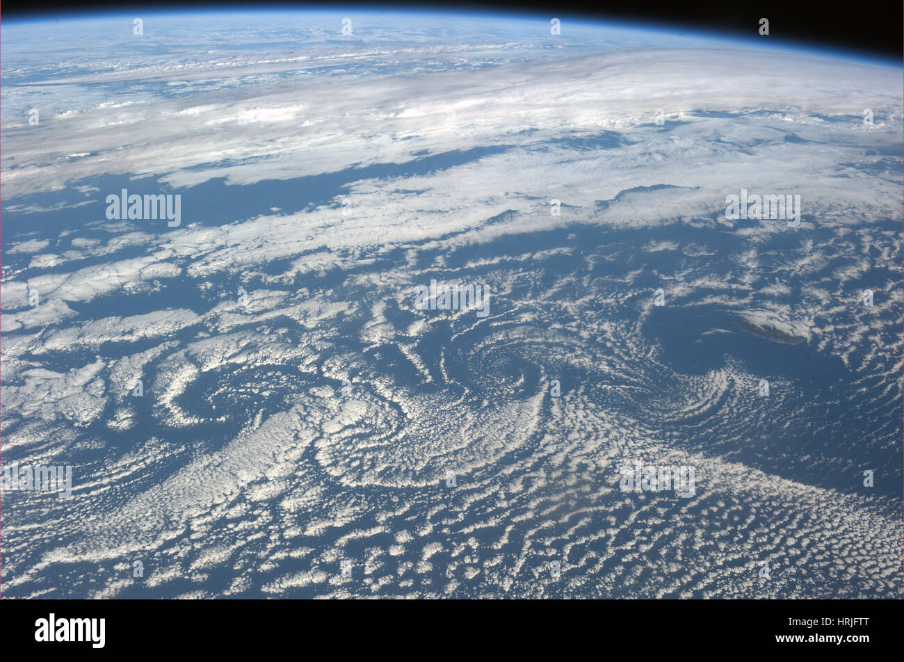 Karman Vortex Cloud Streets From Space Stock Photo